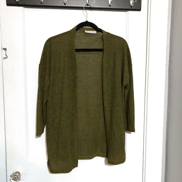 Shana Revolution Shops Green Open Front Cardigan Ribbed Size M Medium - Picture 1 of 7
